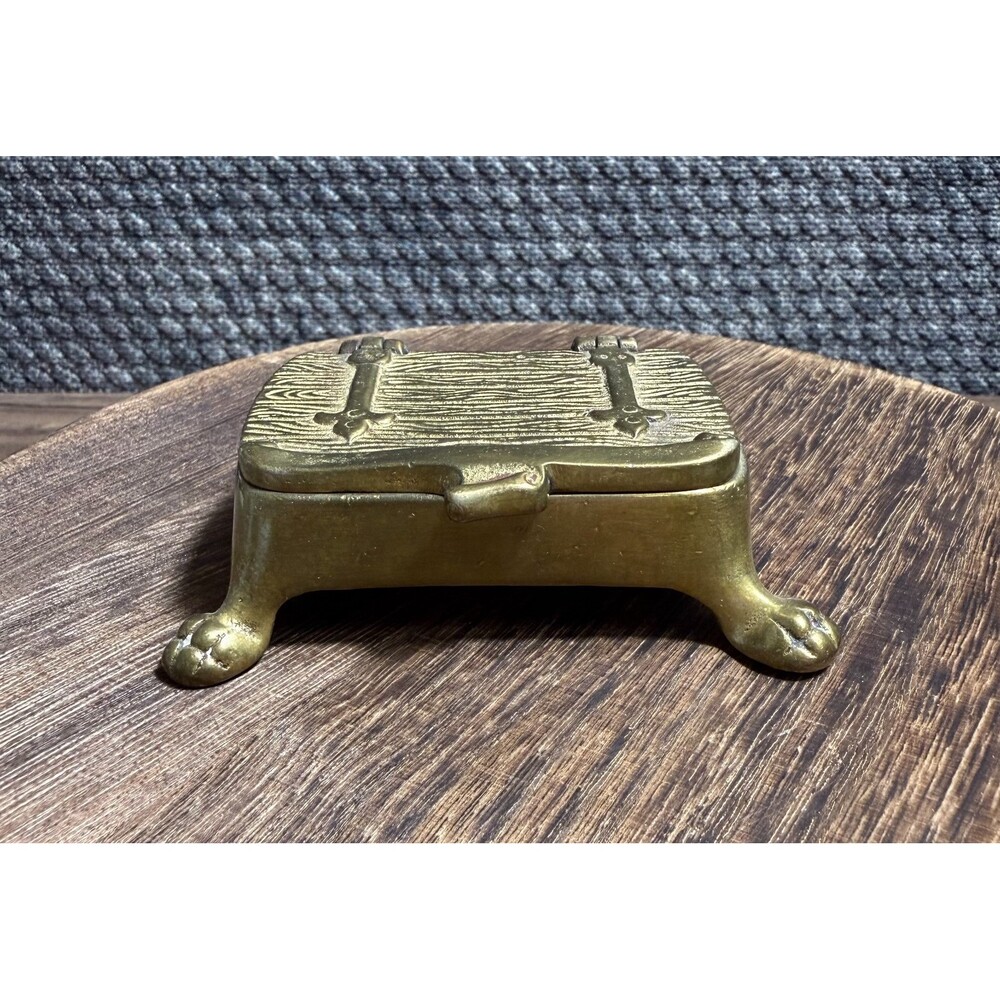Brass Treasure Chest Stamp Box with Lions Feet 3.25" x 2.25" x 1"